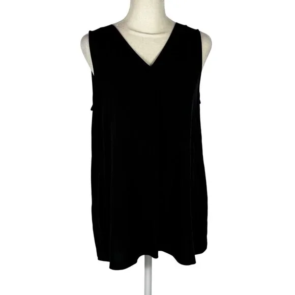 Like new Eileen Fisher Black 100% Silk Minimalist V-Neck Tunic Top XS - Picture 1 of 10